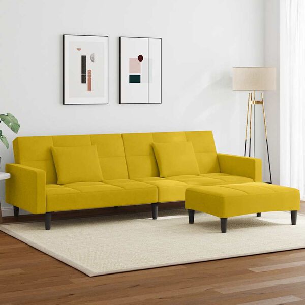 vidaXL Divano Letto 2 Posti con Sgabello Giallo in Velluto