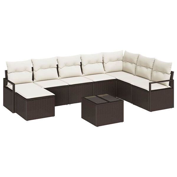 vidaXL Set di divani con cuscino 9 pcs Marrone e Crema polyrattan