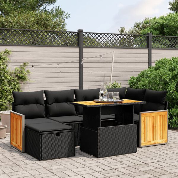 vidaXL Set Divani da Giardino con Cuscini 7pz Nero Polyrattan