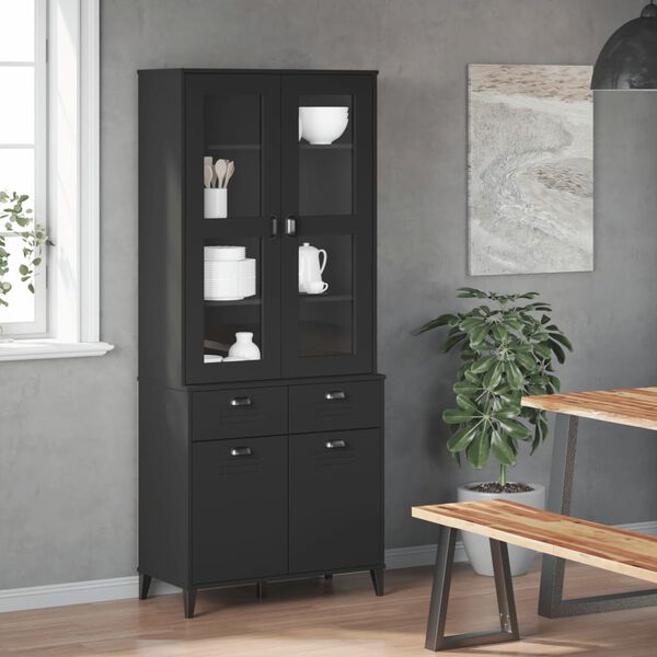vidaXL Credenza VIKEN Nera 80x40x190 cm in Legno Massello di Pino