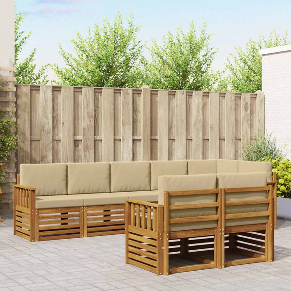 vidaXL Set divani 8 pcs Naturale e Beige Legno di Acacia Massello