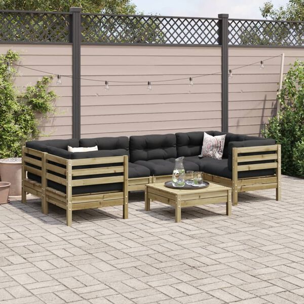 vidaXL Set Divani da Giardino 7pz con Cuscini Legno Impregnato di Pino