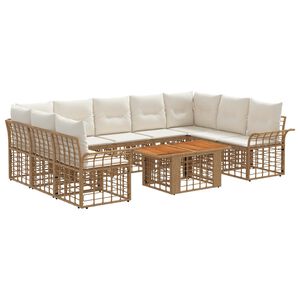 vidaXL Set Divano da Giardino 10 pz Naturale e Bianco Crema polyrattan