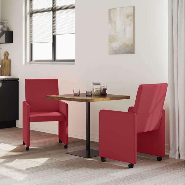 vidaXL Sedie da Pranzo con Ruote 2 pcs Rosso vino 57 x 66 x 94 cm
