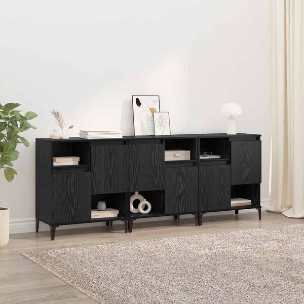 vidaXL Sideboards 3 pcs Rovere Nero 60 x 35 x 70 cm Legno multistrato