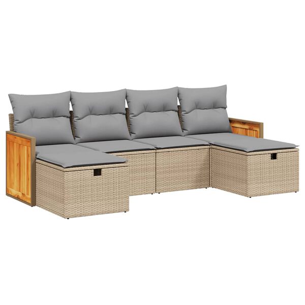 vidaXL Set Divano da Giardino 6 pz con Cuscini Beige Misto Polyrattan