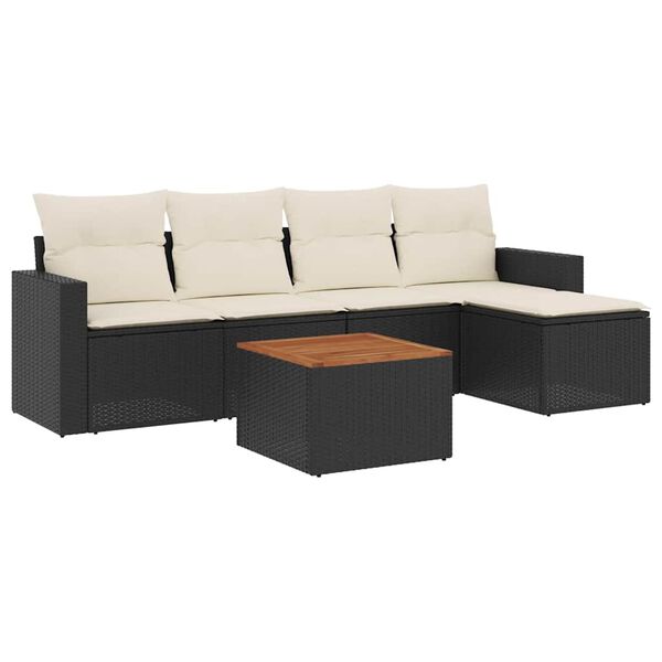 vidaXL Set Divano da Giardino 6 pz con Cuscini Nero in Polyrattan