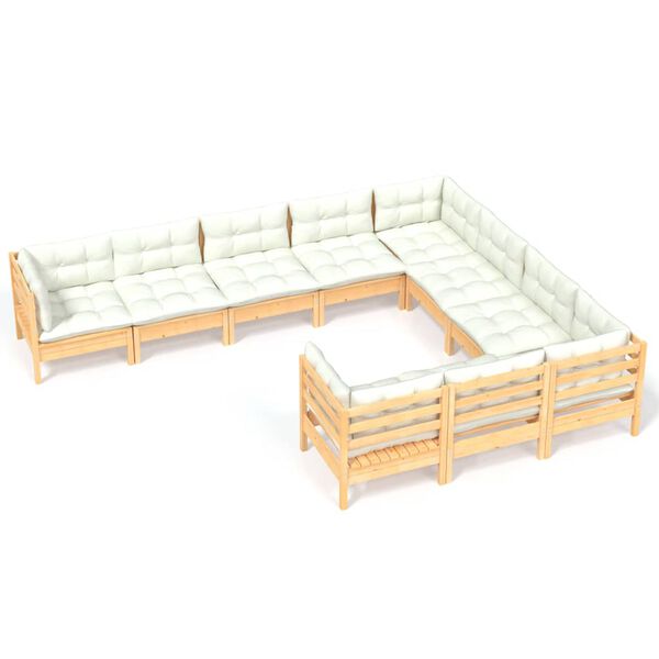 vidaXL Set Divani da Giardino 10 pz con Cuscini Crema Massello di Pino