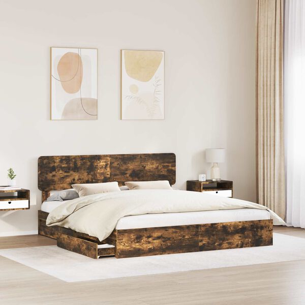 vidaXL Letto con Contenitore con testiera Rovere fum&eacute; 180 x 200 cm
