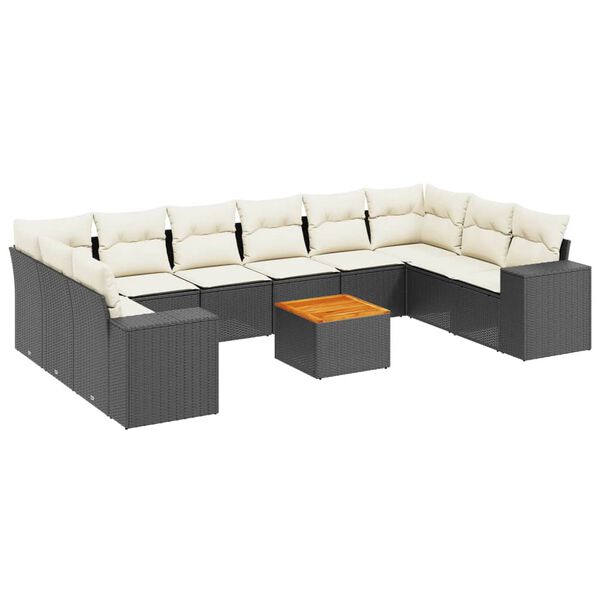 vidaXL Set Divani da Giardino 11 pz con Cuscini in Polyrattan Nero