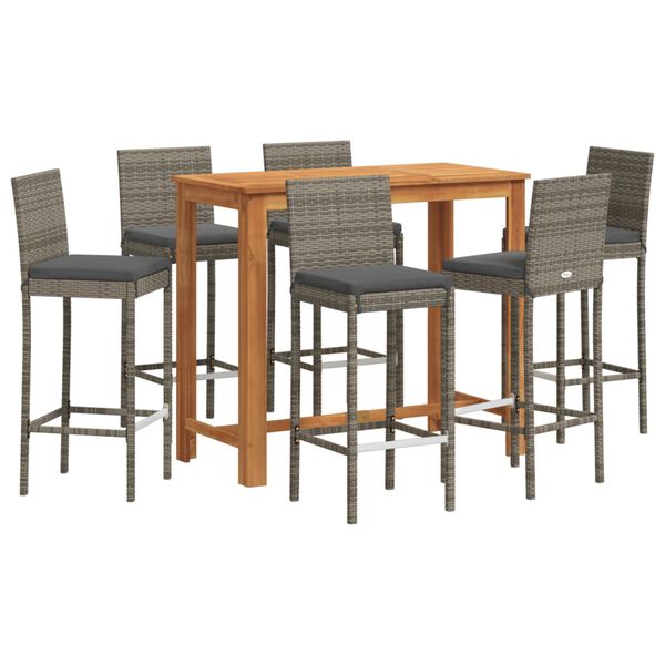 vidaXL Set Bar da Giardino 7 pz Grigio in Legno Acacia e Polyrattan
