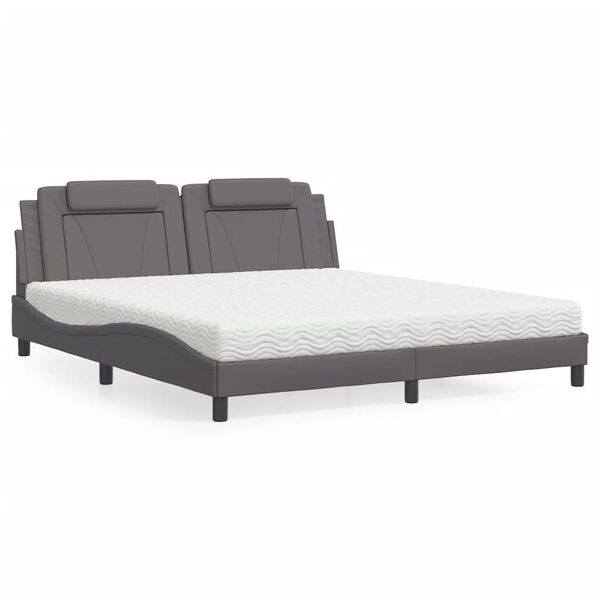 vidaXL Letto Viana con Materasso Grigio 180x200 cm in Similpelle