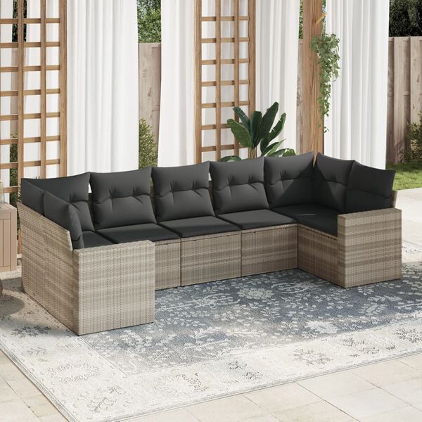 vidaXL Set Divani da Giardino 7pz con Cuscini Grigio Chiaro Polyrattan