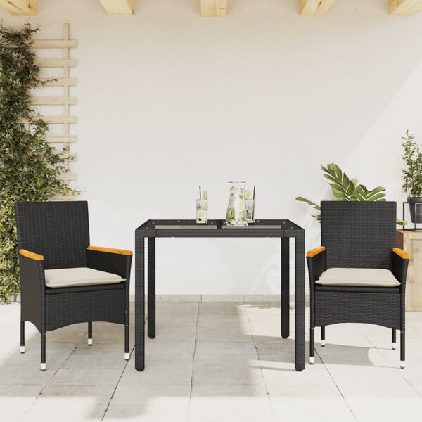 vidaXL Set da Pranzo da Giardino 3 pz con Cuscini Polyrattan e Vetro