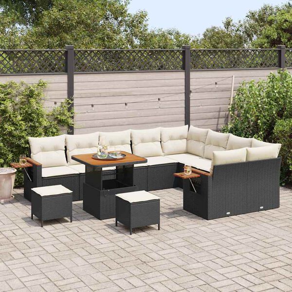 vidaXL Set Divano da Giardino 13 pcs Nero e Crema polyrattan