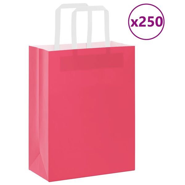 vidaXL Sacchetti di Carta 250 pz con Manici Rosa 21x11x28 cm