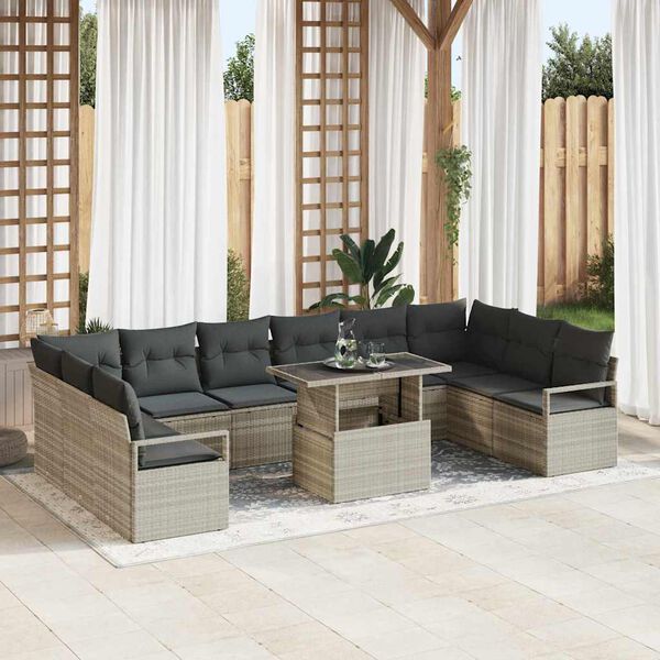 vidaXL Set Divano da Giardino 11 pcs Grigio chiaro polyrattan