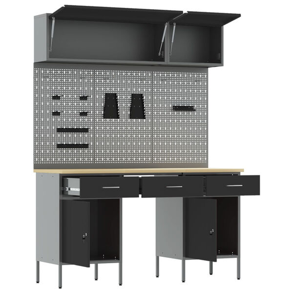 vidaXL Banco da lavoro con blocco 8 pcs Nero 150 x 55 x 200 cm Acciaio