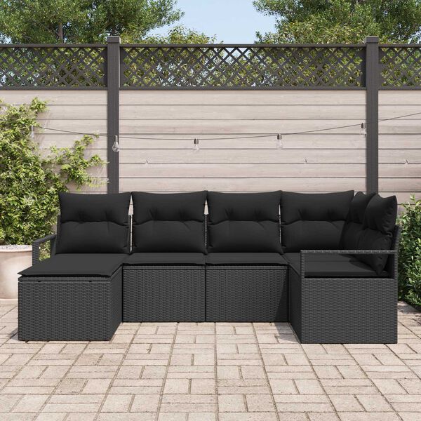 vidaXL Set di divani con cuscino 6 pcs Nero polyrattan