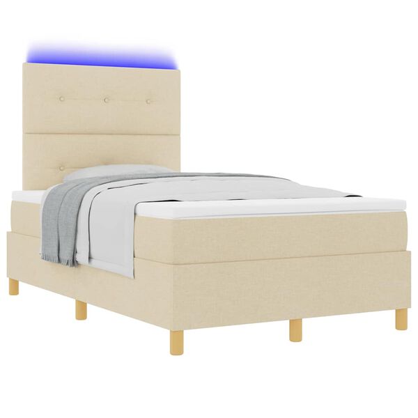 vidaXL Letto a Sorgente LED con materasso Crema 120 x 190 cm Tessuto