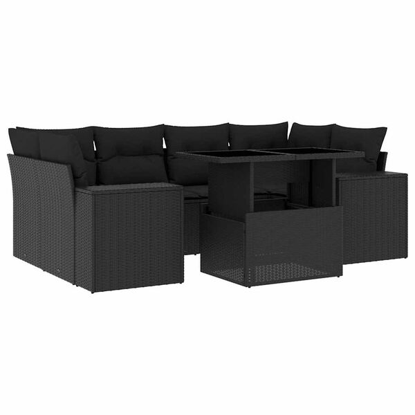 vidaXL Set Divani da Giardino con Cuscini 7pz Nero Polyrattan