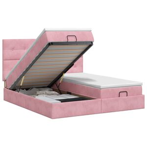 vidaXL Letto ottomano con materasso con testiera 2 pz Rosa Velluto