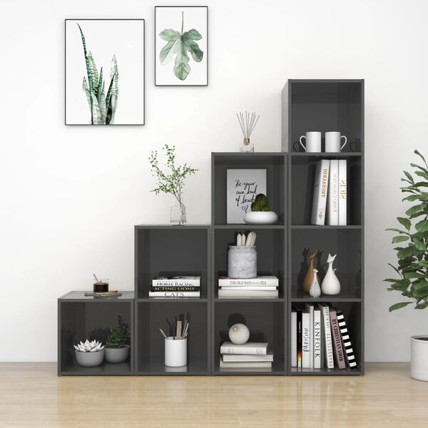 vidaXL Set Mobili TV 4 pz Grigio Lucido in Legno Multistrato