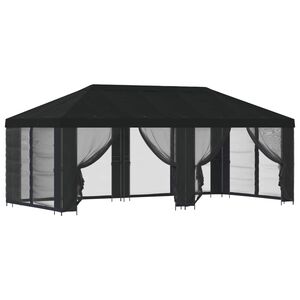 vidaXL Gazebo da giardino con pareti laterali 6 x 3 m Nero