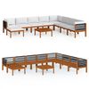 vidaXL Set da giardino 9 pezzi con cuscini in legno crema, acacia e corda