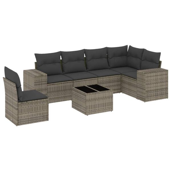 vidaXL Set Divani da Giardino 7 pz con Cuscini Grigio in Polyrattan