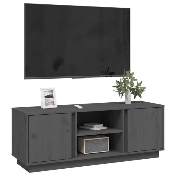 vidaXL Mobile Porta TV Grigio 110x35x40,5 cm in Legno Massello di Pino