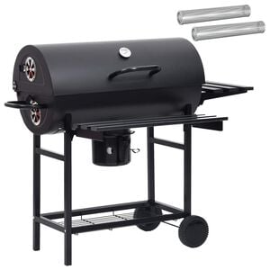 vidaXL Griglia a Barile con Ruote e Ripiani 3 pz 115 x 85 x 95 cm Nero