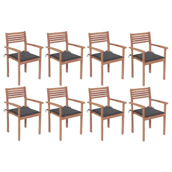 vidaXL Sedie da Giardino Impilabili 8 pz con Cuscini Massello di Teak