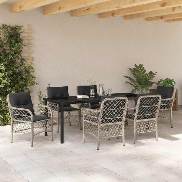 vidaXL Set da Pranzo per Giardino 7 pcs Grigio chiaro polyrattan
