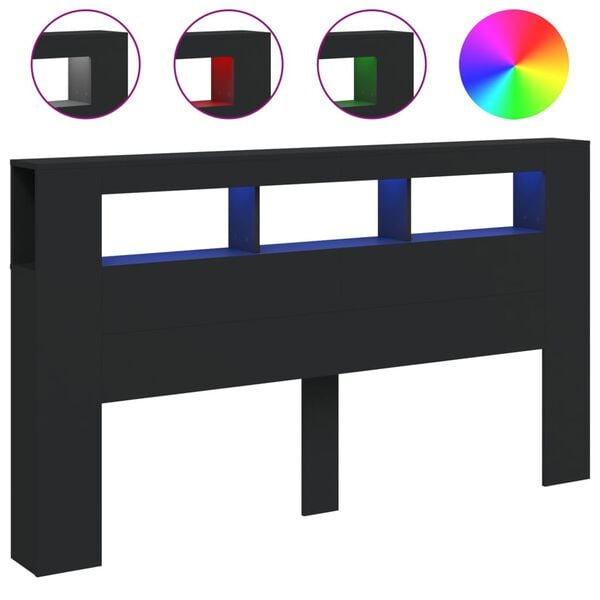 vidaXL Testiera LED Nera 180x18,5x103,5 cm Legno Multistrato