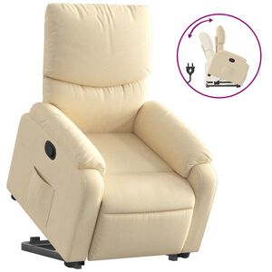 vidaXL Poltrona Alzapersona Reclinabile Crema in Tessuto