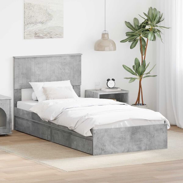 vidaXL Letto con Contenitore con testiera Grigio cemento 90 x 200 cm