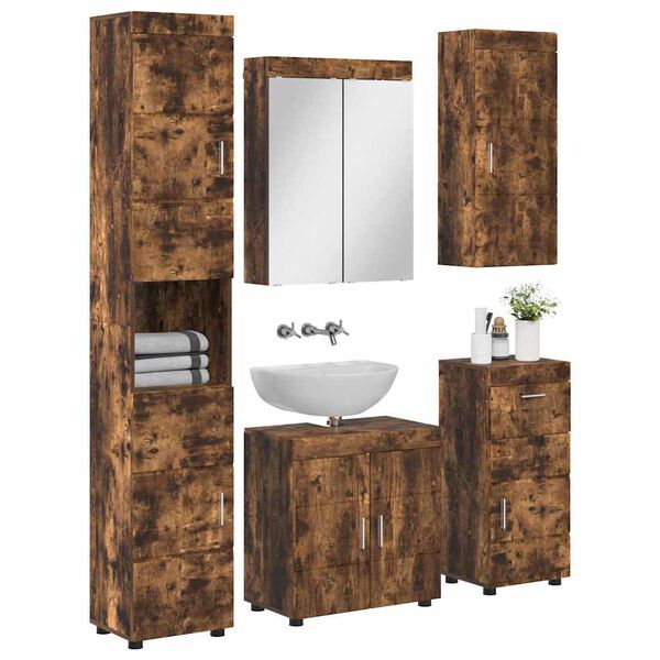 vidaXL Set di mobili per il bagno TULUM Rovere fum&eacute; Legno multistrato