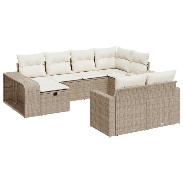 vidaXL Set Divano da Giardino 10 pz con Cuscini Beige in Polyrattan