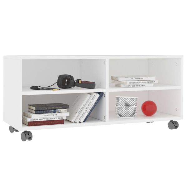 vidaXL Mobile TV con Ruote Bianco 90x35x35 cm in Legno Multistrato