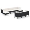 vidaXL Set Divani da Giardino 10 pz con Cuscini in Polyrattan Nero