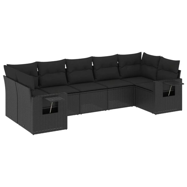 vidaXL Set Divani da Giardino con Cuscini 7pz Nero Polyrattan