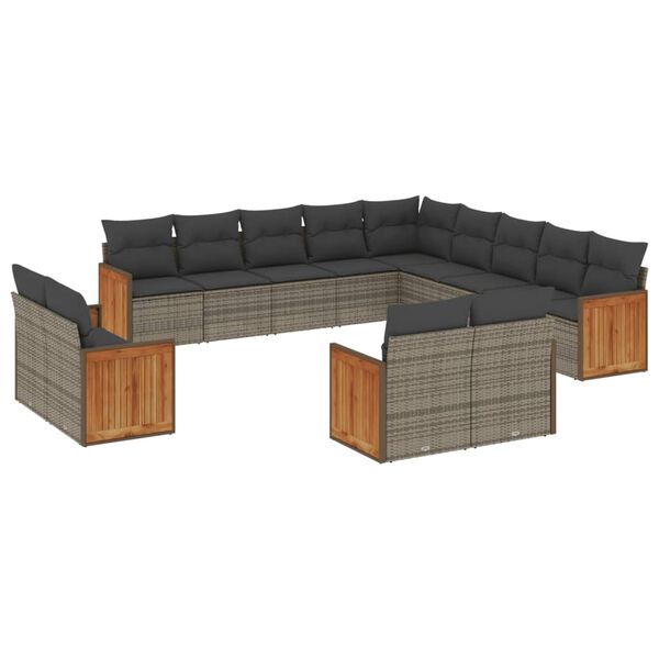 vidaXL Set Divani da Giardino 13 pz con Cuscini Grigio in Polyrattan