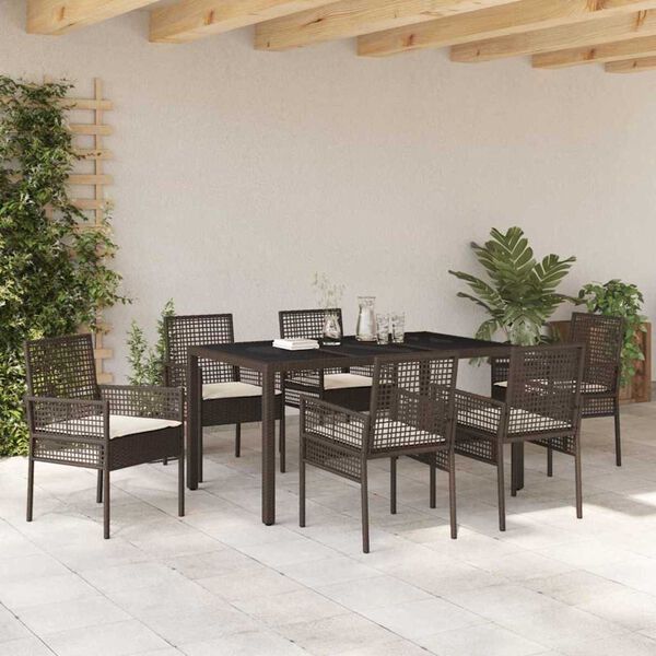 vidaXL Set da Pranzo per Giardino 7 pcs Marrone polyrattan