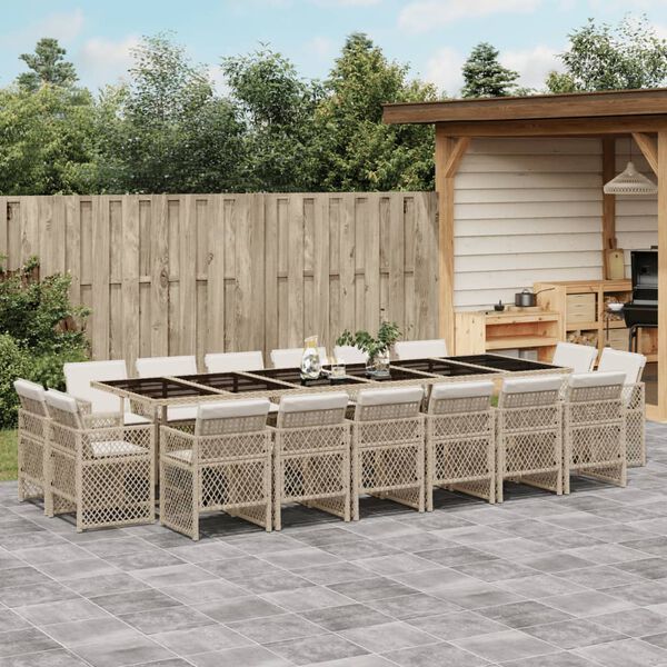 vidaXL Set da Pranzo da Giardino 17 pz con Cuscini Beige in Polyrattan
