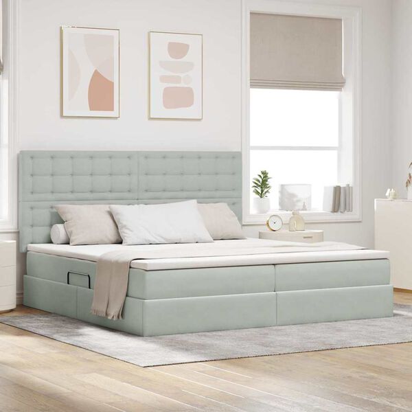 vidaXL Letto con contenitore e materasso Grigio chiaro 200 x 200 cm