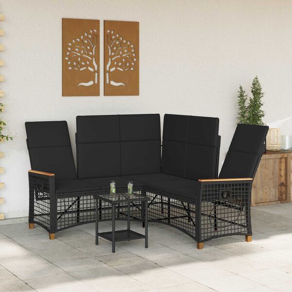 vidaXL Set di Divani Recliner da Giardino Nero 164 x 164 x 112 cm