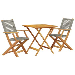 vidaXL Set da Bistrot 3 pz Grigio in Polyrattan e Legno Massello