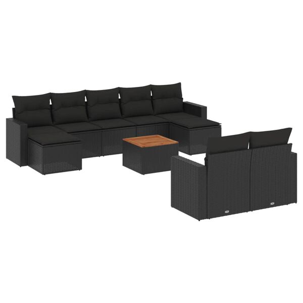 vidaXL Set Divani da Giardino 10pz con Cuscini in Polyrattan Nero