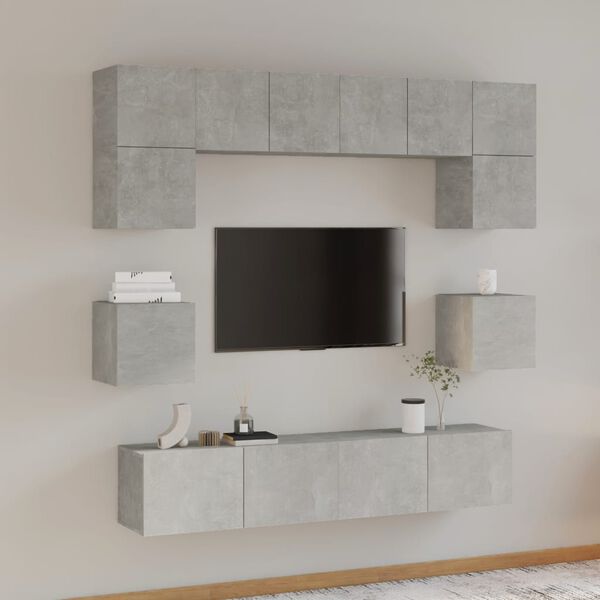 vidaXL Set Mobili Porta TV 8pz Grigio Cemento in Legno Multistrato